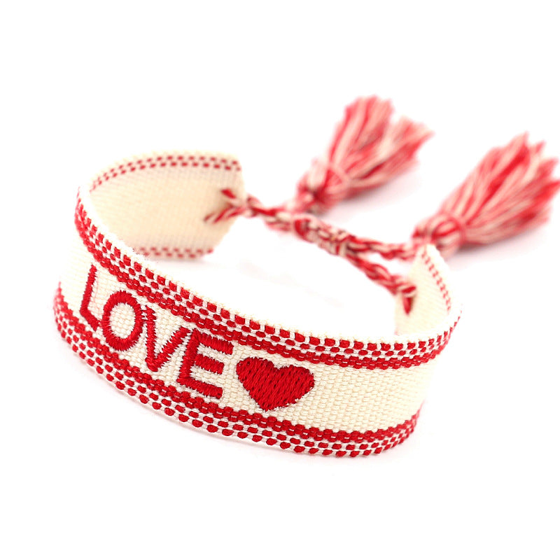 Embroidered Logo Woven Tassel Couple Wrist Strap Bracelets
