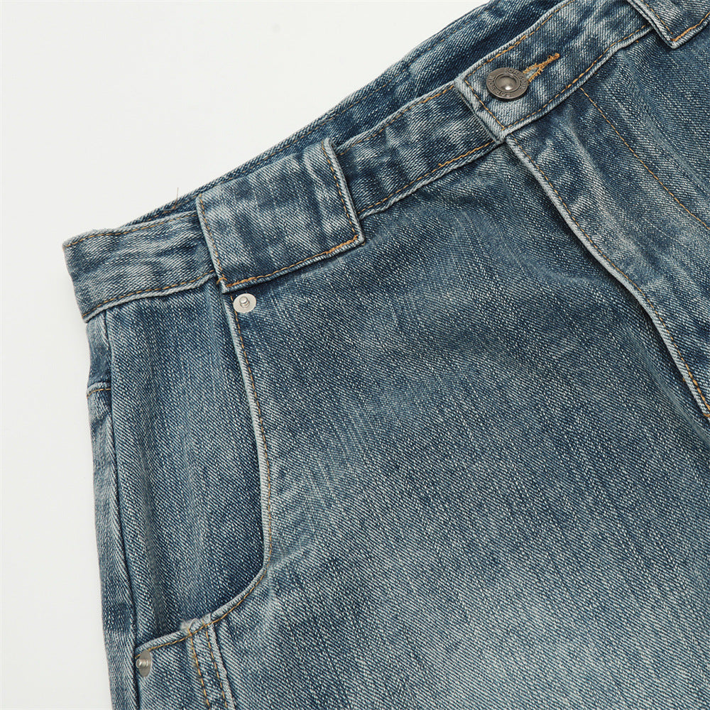 Harajuku Style Tie-Dye Patchwork Denim Trousers