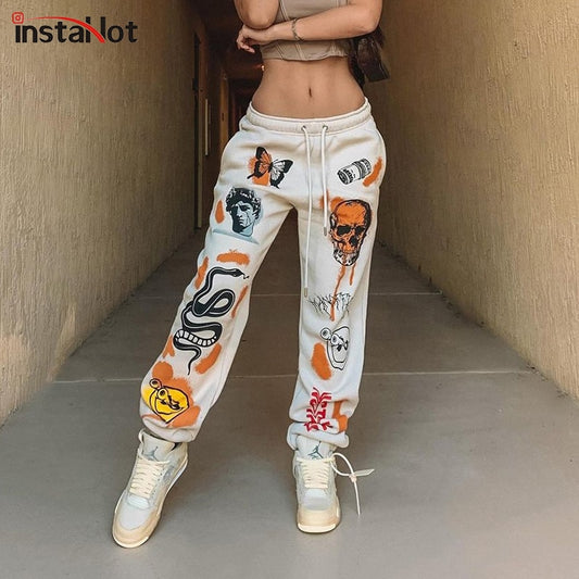 Harajuku Cartoon Printed Sweat Pants for Women