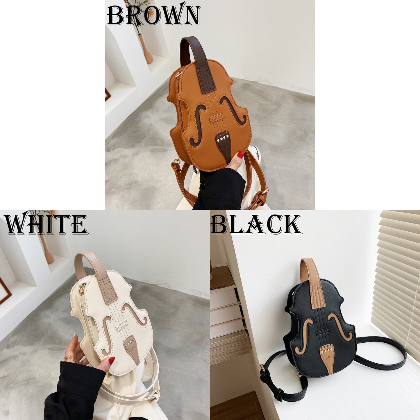 Playful Brown Violin Shape PU Leather Shoulder Bag