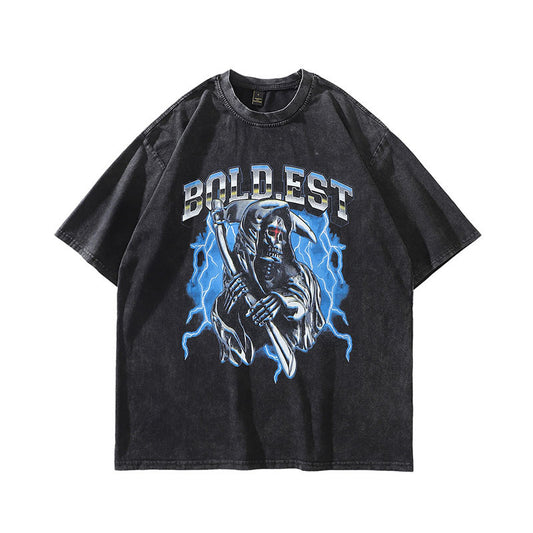 Harajuku Skull Print Short Sleeve T-Shirt for Men