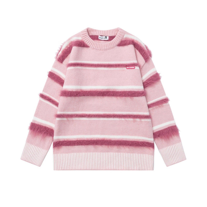 Color-block Knit Sweater with Women's Beanie Set - Youthful Y2K