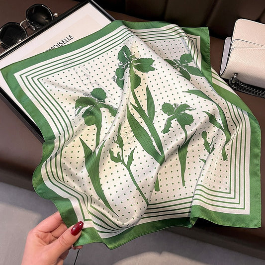 Harajuku Polka Dot Silk Scarf with Leaf Pattern