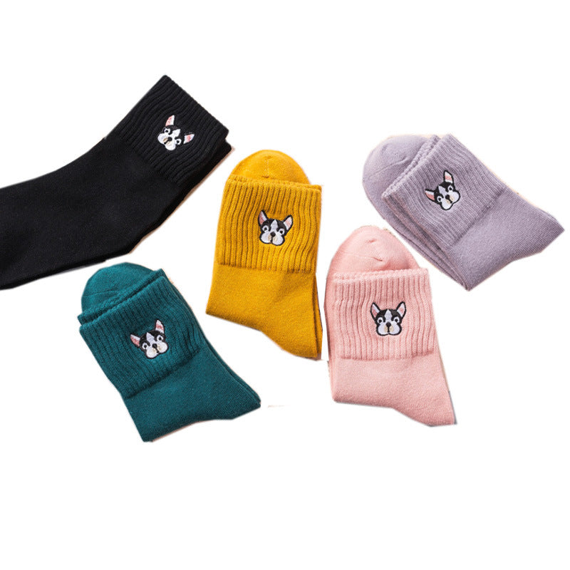 Cotton Sock Harajuku Cartoon Dog Embroidery Cute Socks