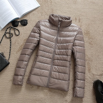 Ultra-Lightweight Slim Down Jacket for Women – Short Hooded Warm White Duck Down Coat
