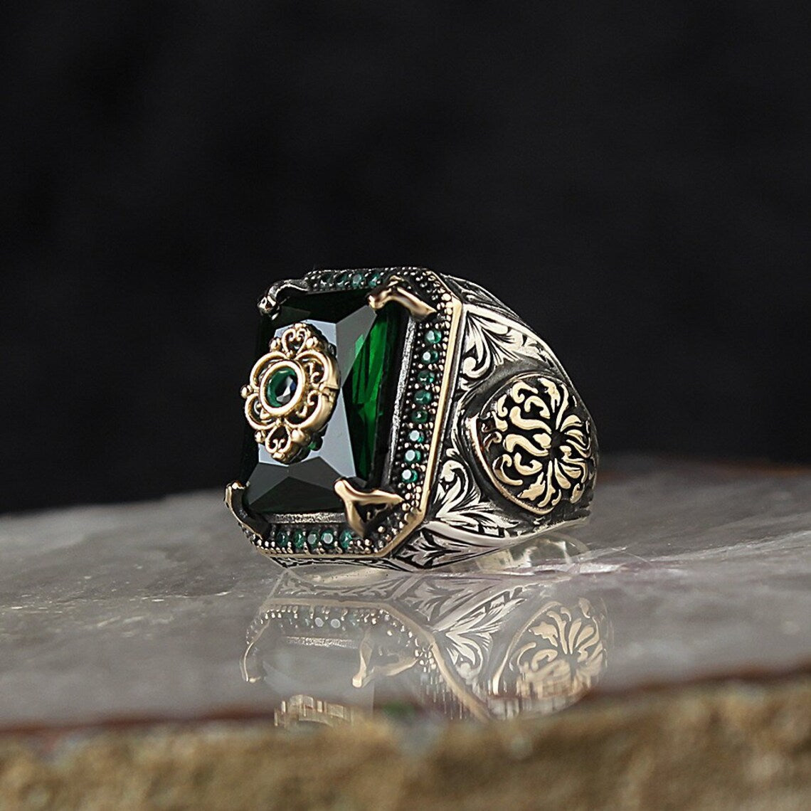 Vintage Tribal Texture Aquamarine Zircon Ring