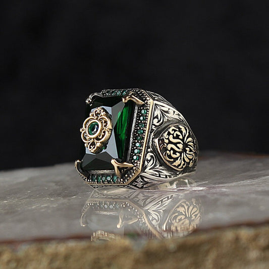 Vintage Tribal Texture Aquamarine Zircon Ring