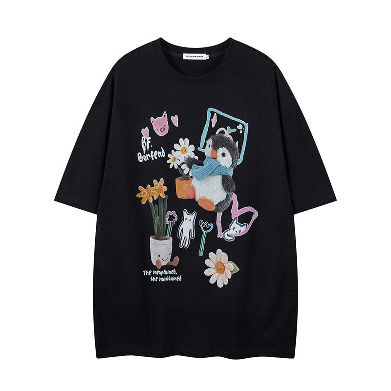 Playful Penguin Print Short Sleeve T-Shirt for Men