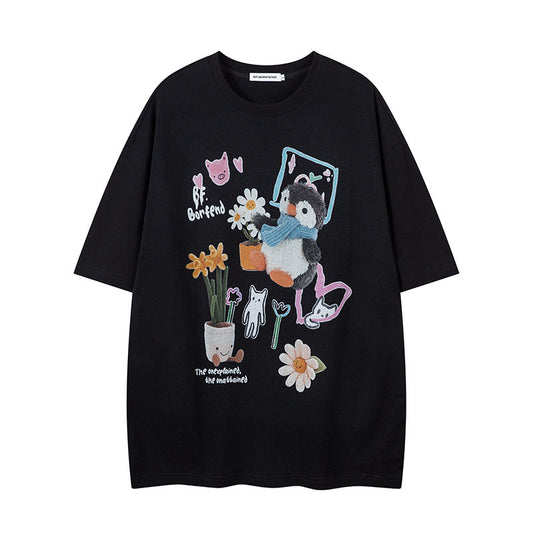 Playful Penguin Print Short Sleeve T-Shirt for Men