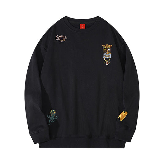 Playful Harajuku Style Cartoon Embroidered Sweatshirt for Men