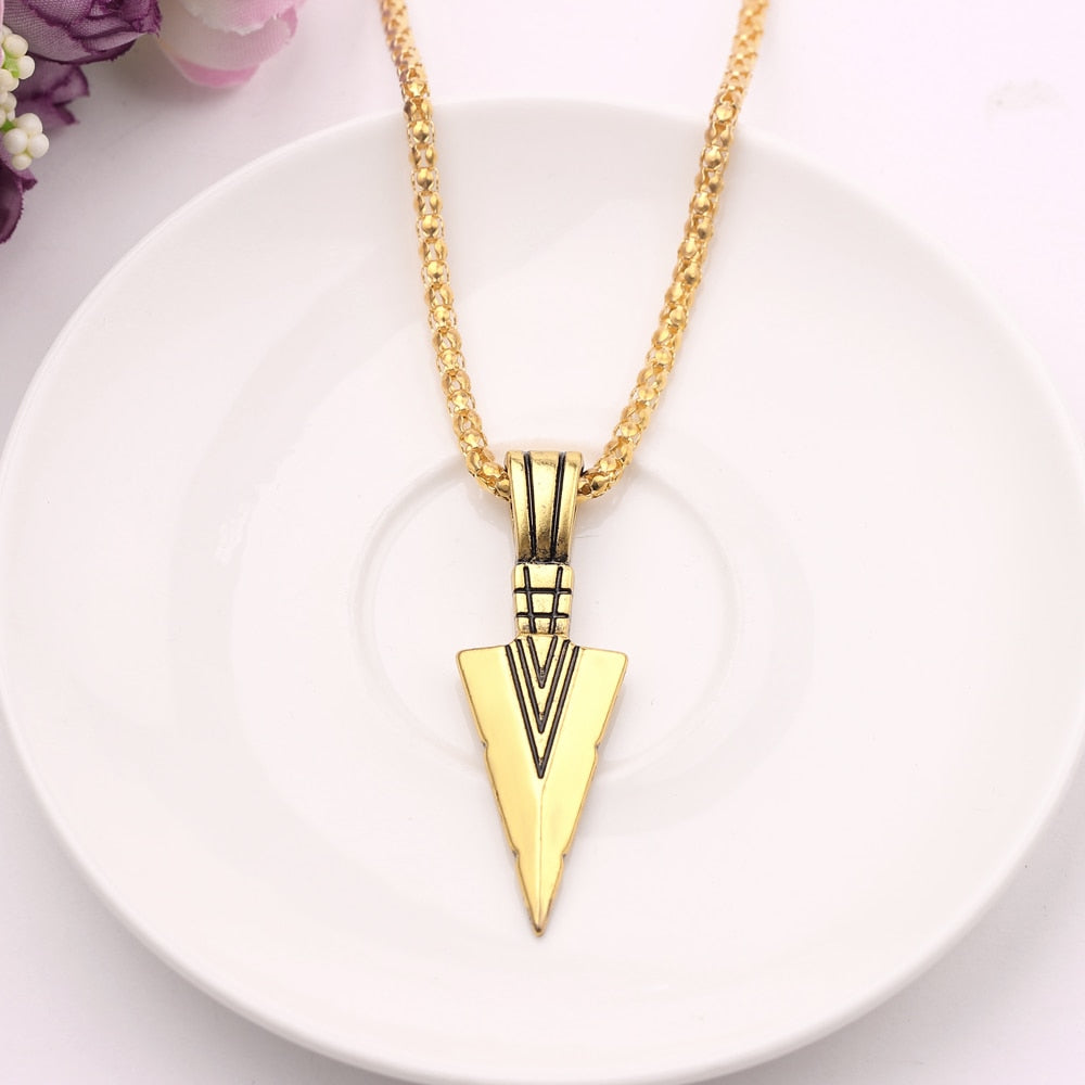 Matte Black Long Necklace with Arrow Pendant - Harajuku Style