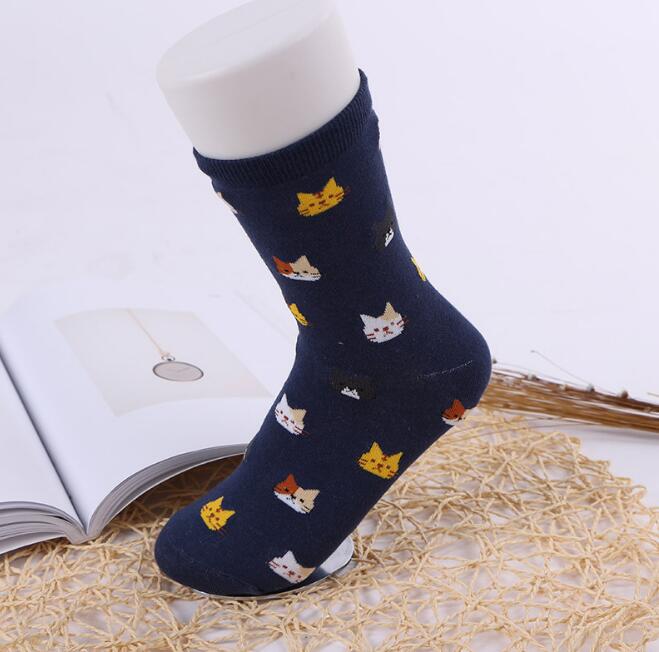 Kawaii Cartoon Cat Print Socks - Cute Cotton Socks for Women
