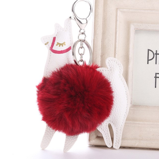 Alpaca Shape Fluffy Fur Pompom Key Chains
