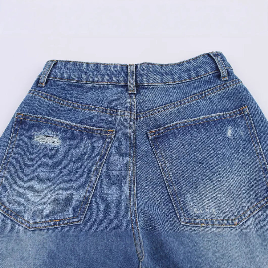 Playful Wide Leg Hole Decoration Jeans for Women