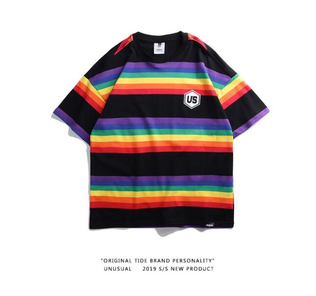 Harajuku Rainbow Striped Hip Hop T-Shirt