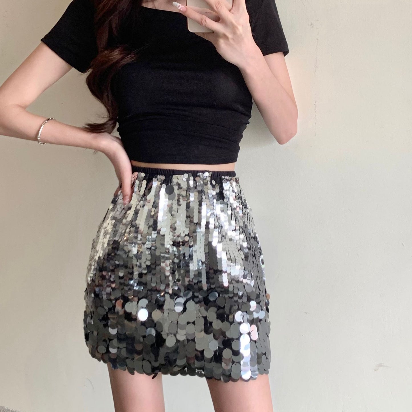 Harajuku Style Sequined Half Skirt for Women