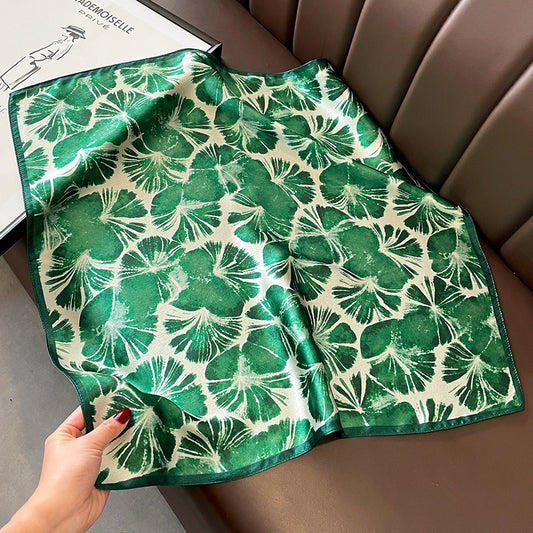 Green Leaves Silk Square Scarf - Harajuku Style