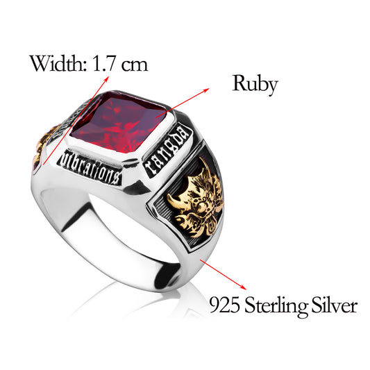 Vintage Men's Ruby Ring in Solid 925 Sterling Silver
