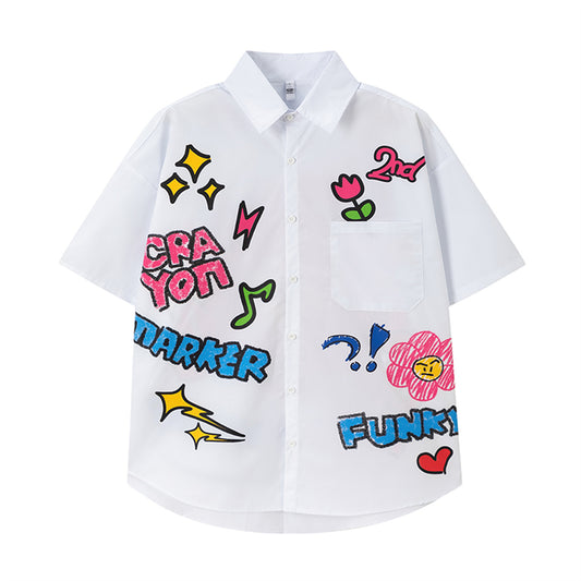 Fun Graffiti Stripe Short Sleeve Shirt