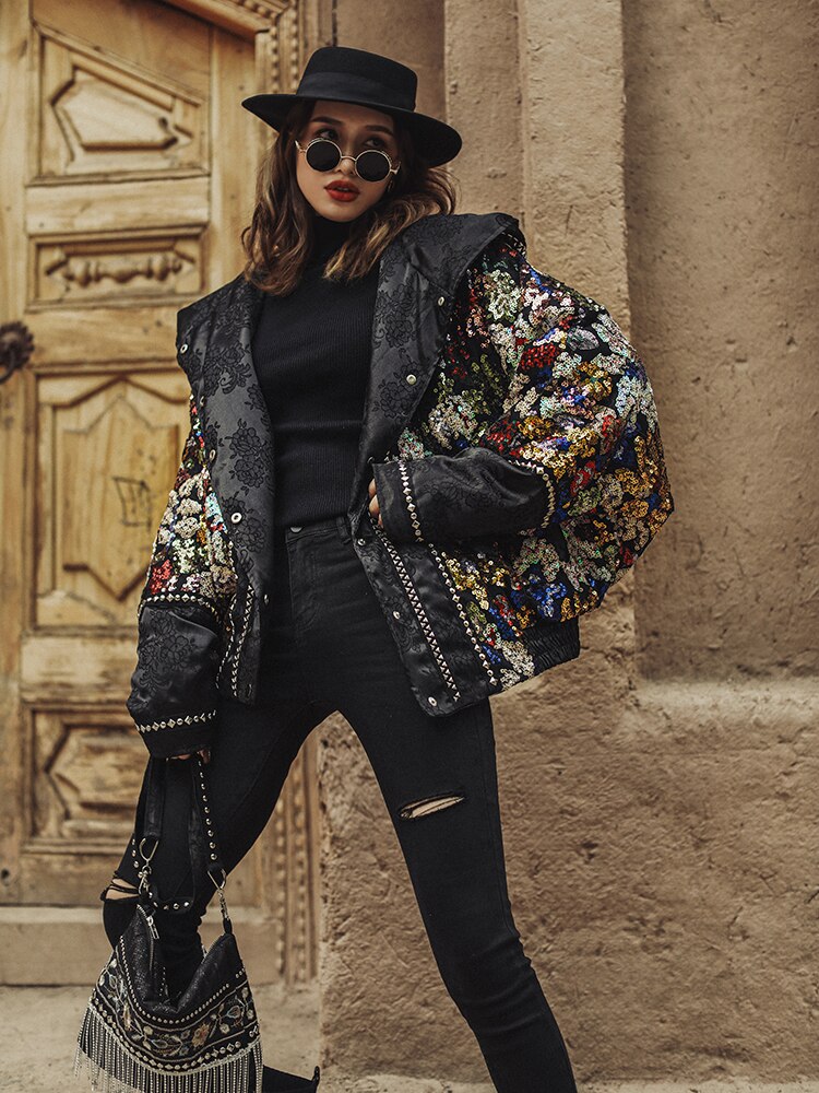 Harajuku Style Sequin Down Jacket for Women