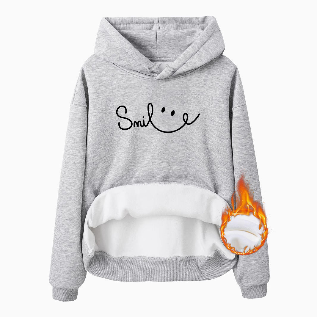 Long Sleeved Fleece Hoodie Top with a Smiling Face