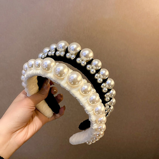 Trendy Pearl Velvet Headband for Women