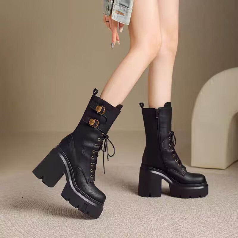 Women's Boots with Thick Sole and Height-Increasing Midsole