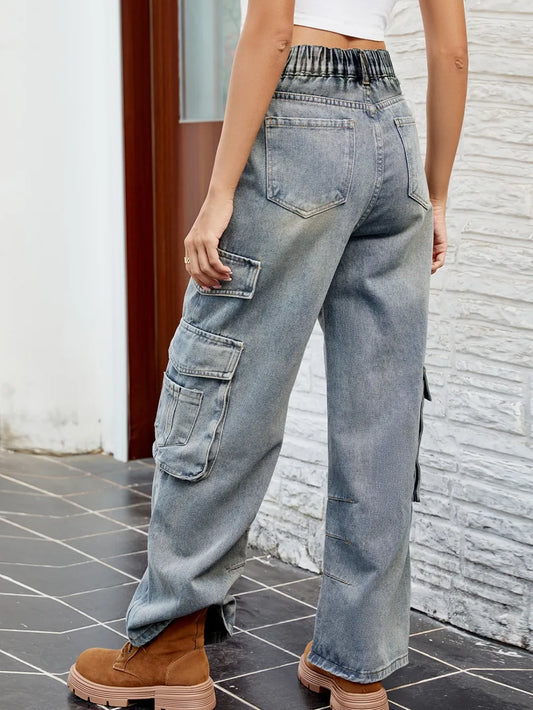 Washed Denim Jeans with Pockets - Harajuku Style