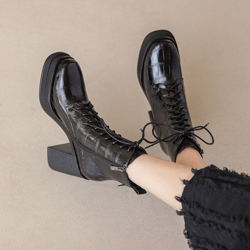 Women Ankle Boots Retro Fashion Office Chunky Heels