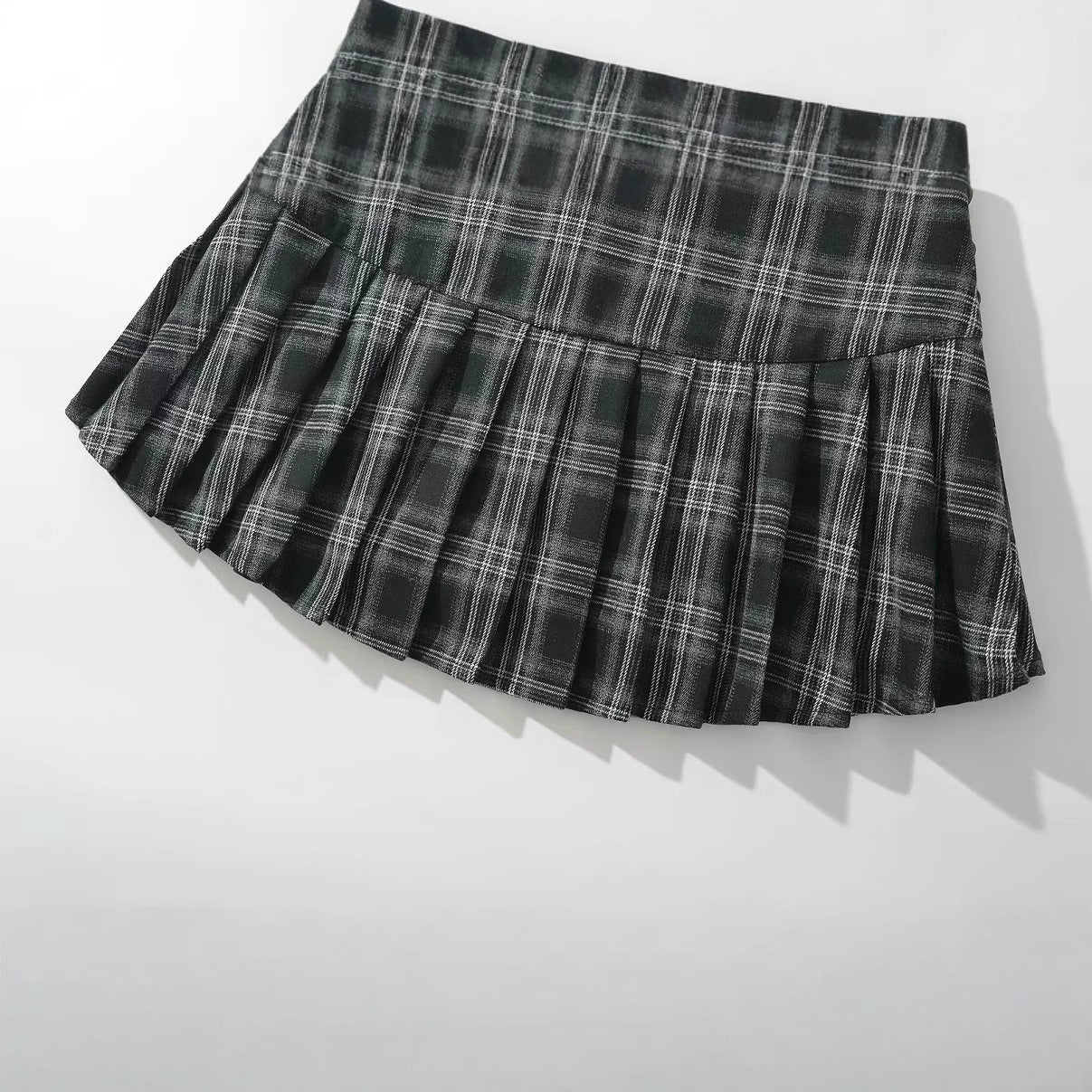 Double Button Checkered A-Line Skirt