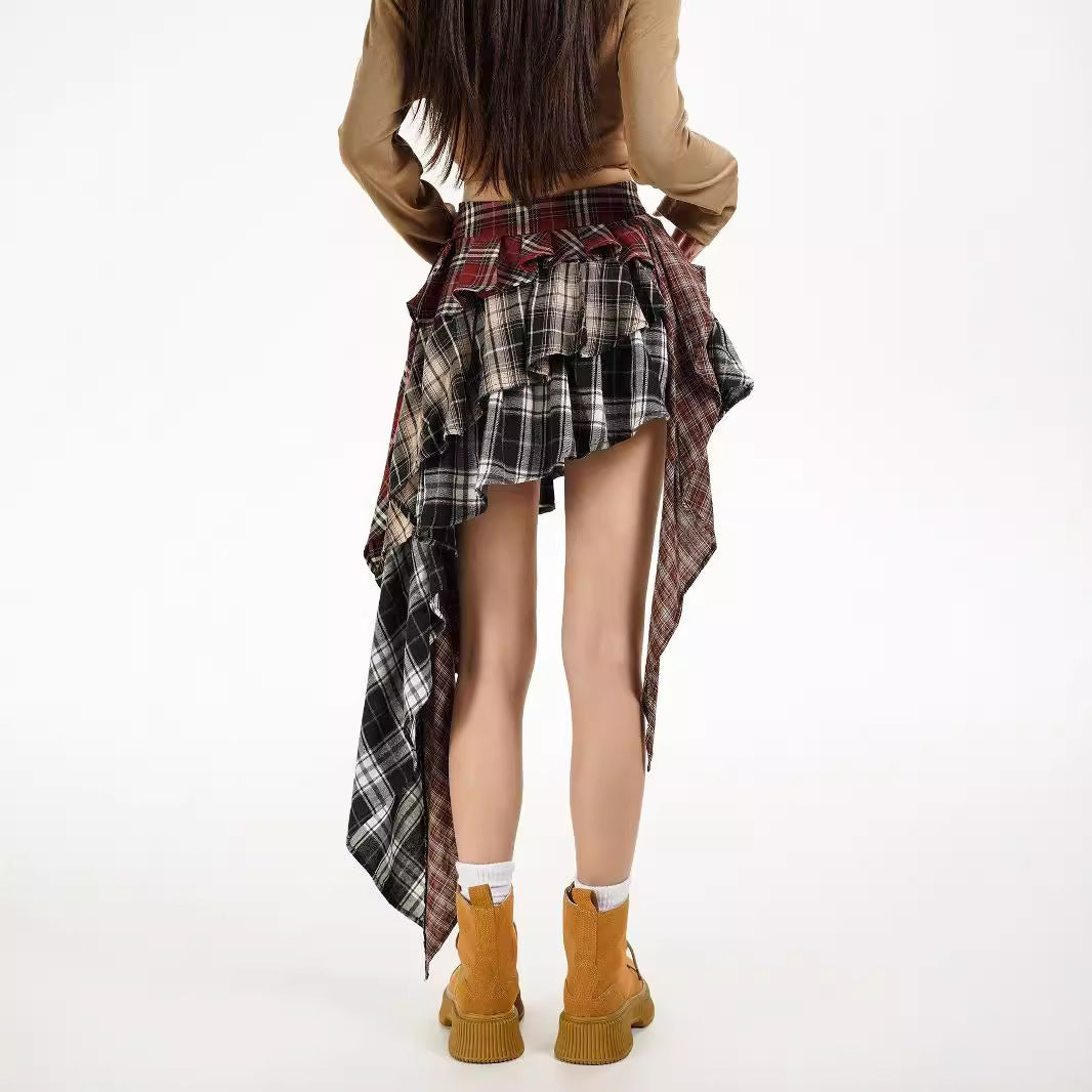 American Retro Patchwork Skirt for Women - Spicy Girl Style, Fashionable Irregular Short Skirt