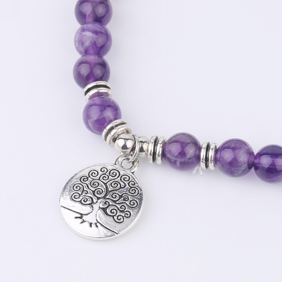Natural Stone Yoga Healing Bracelet with Tree of Life & Lotus Charms