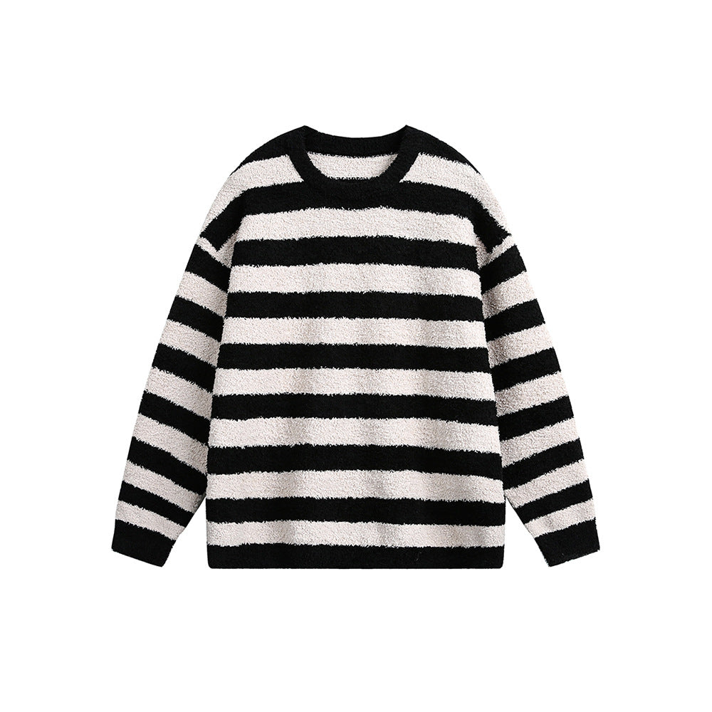Striped Round Neck Sweater for Unisex - Casual Loose Fit
