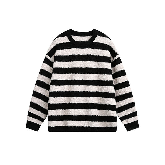 Striped Round Neck Sweater for Unisex - Casual Loose Fit