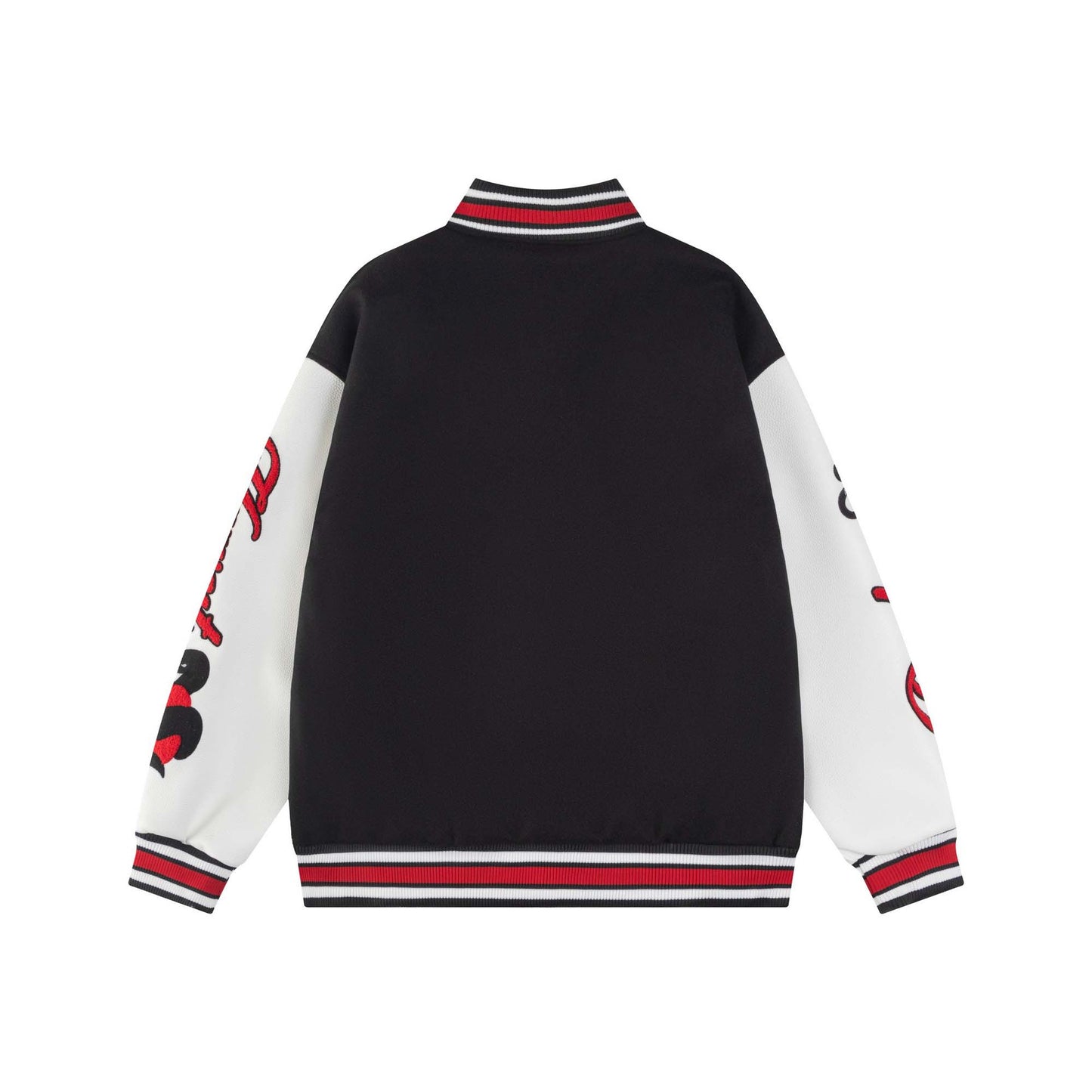 High Street Style Spliced PU Leather Baseball Jacket
