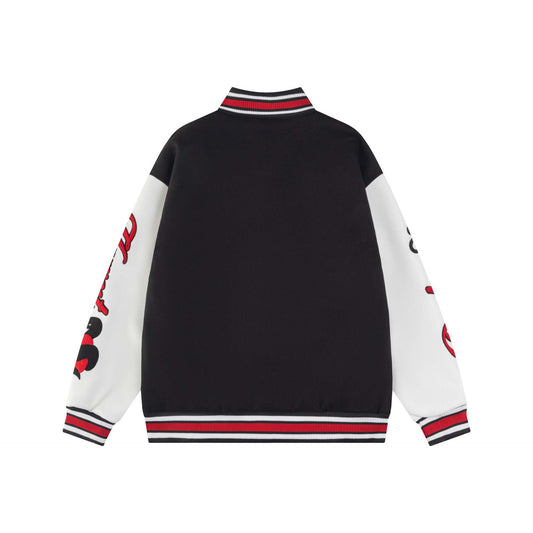 High Street Style Spliced PU Leather Baseball Jacket