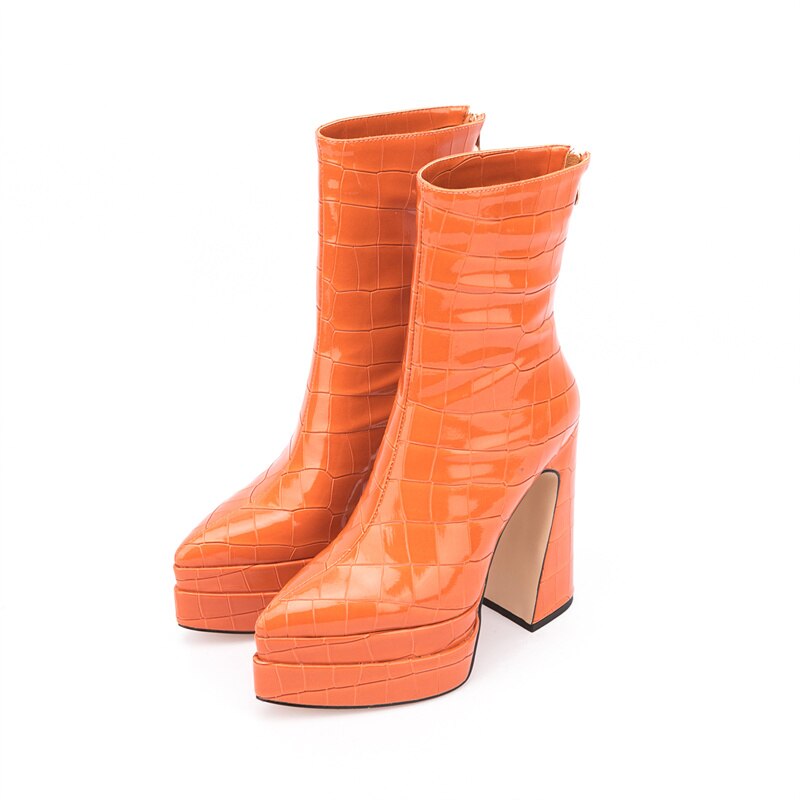 Women's Stone Pattern Thick High-Heeled Ankle Boots with Thick Soles