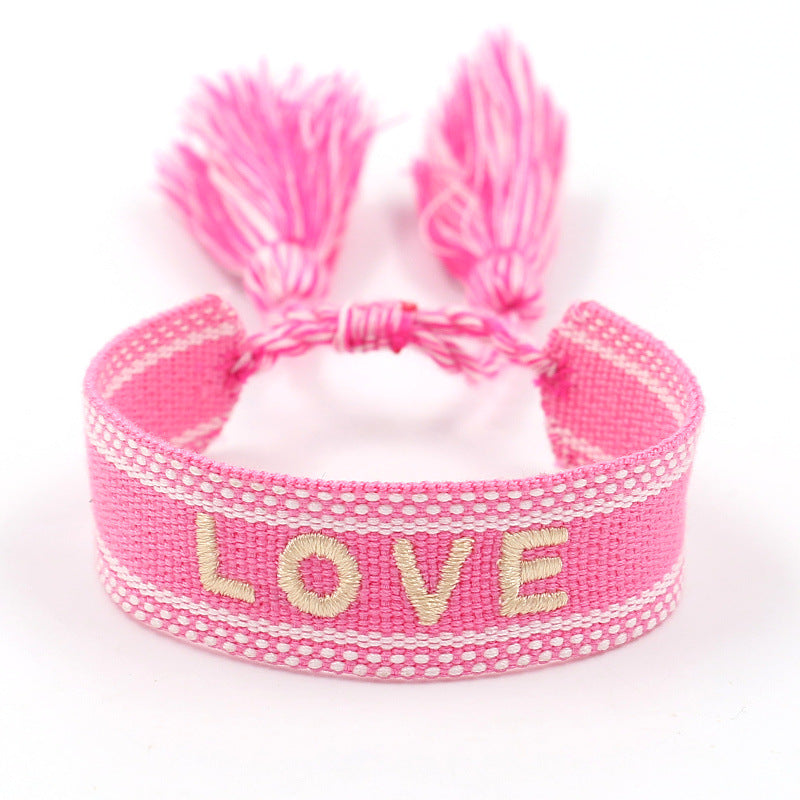 Embroidered Logo Woven Tassel Couple Wrist Strap Bracelets