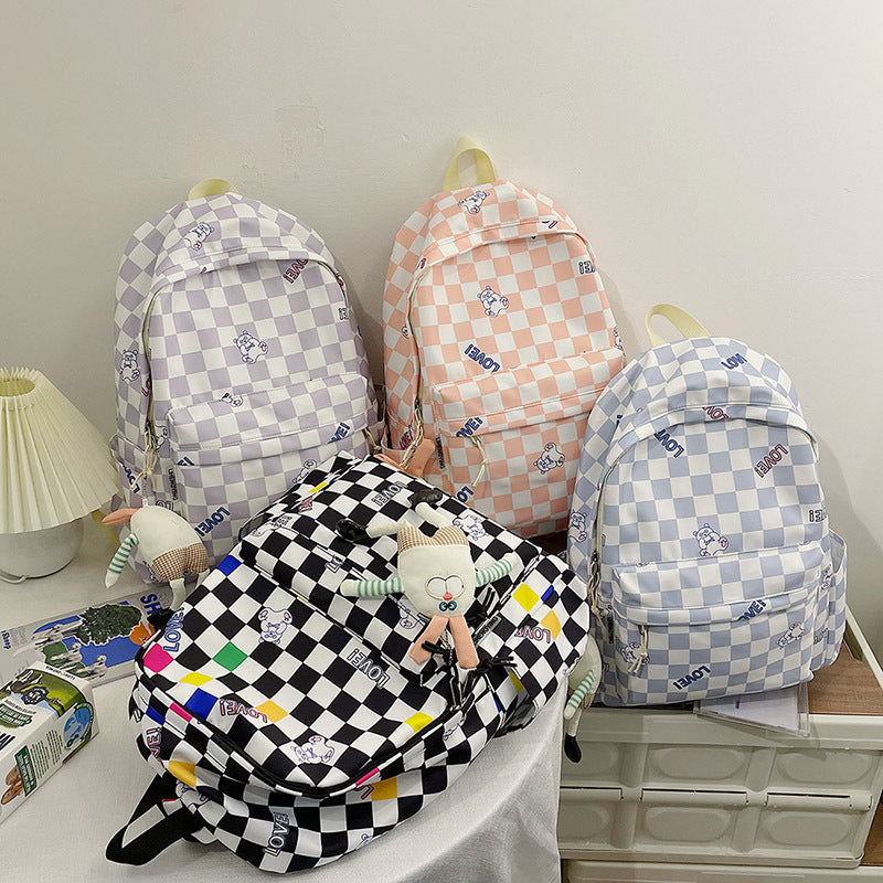 Harajuku Style Checkerboard Backpack for Girls