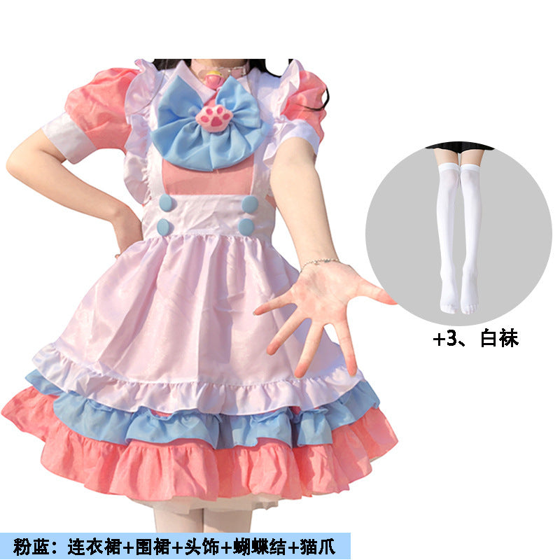 Cute Pink Maid Costume Style Daily Lolita Dress Set for Women