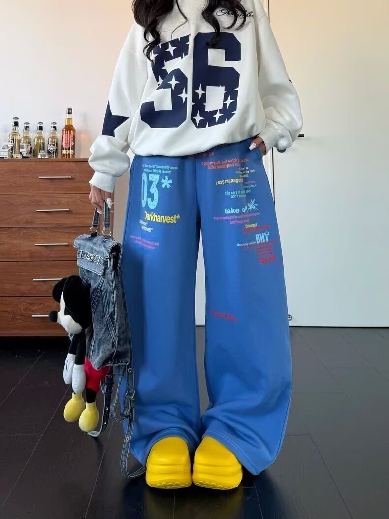 Harajuku Style Colorful Letter Print Sweatpants for Men and Women