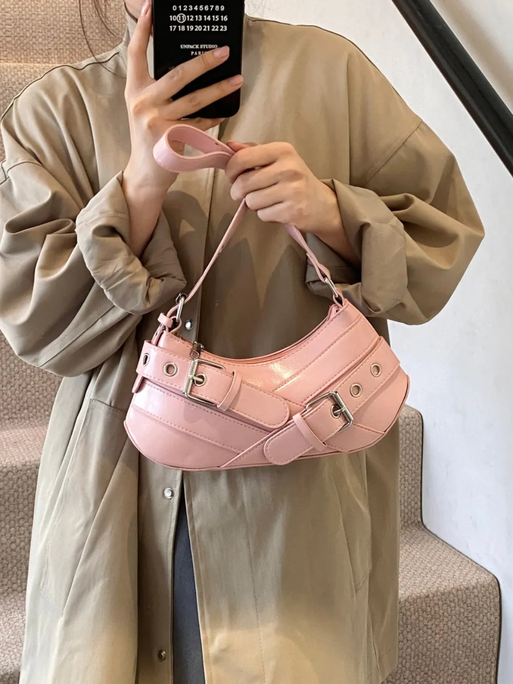 Leather Buckle Shoulder Bag