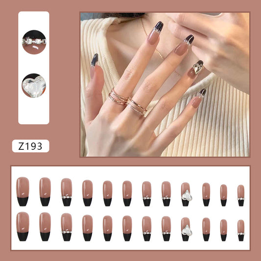 Harajuku Black Rhinestone Love Chain Fake Nail Set