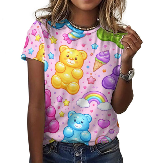 Harajuku Gummy Bear Pattern Women's 100% Cotton T-Shirt