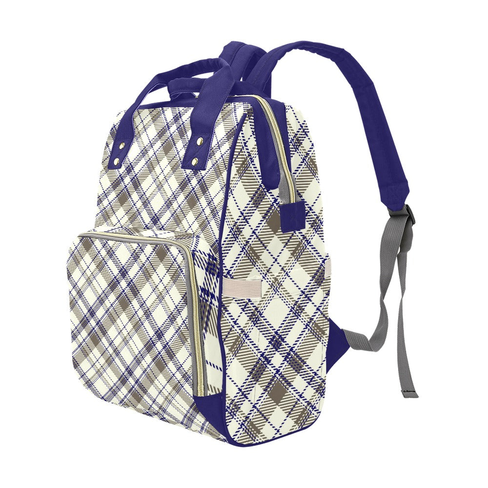 Plaid Blue Tan Multi-Function Backpack