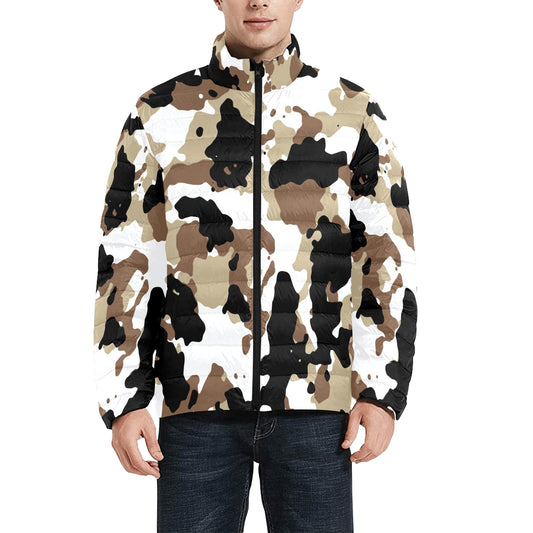 Brown and White Black Camo Men's Lightweight Bomber Jacket