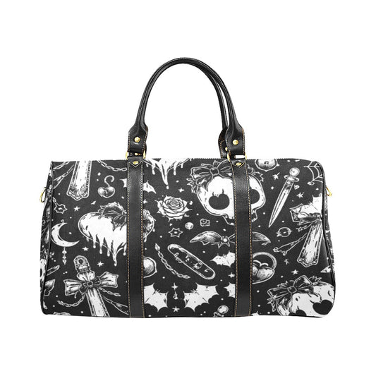 Skulls Goth Pattern Duffle Travel Bag Black (Small)
