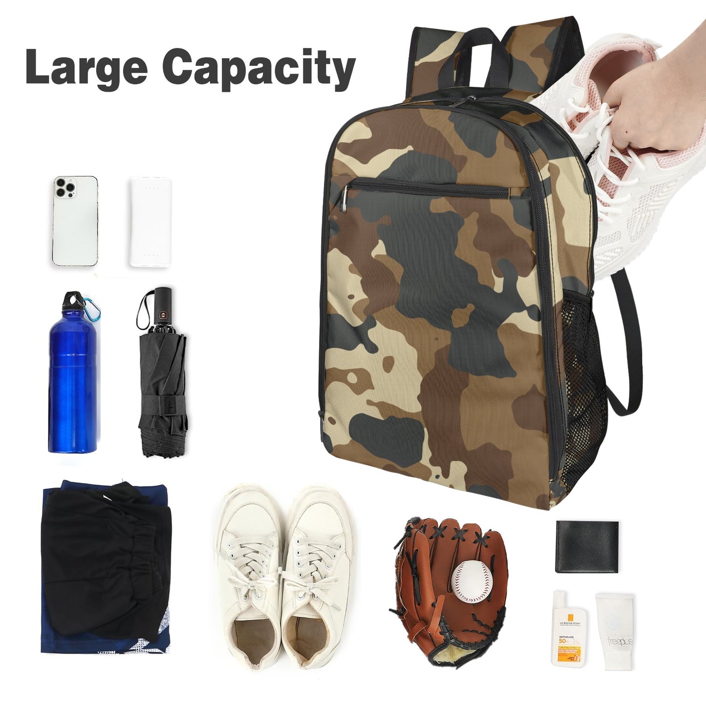 Brown Camo All Over Print Leisure Sports Backpack