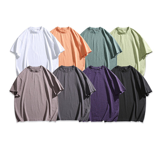 Harajuku Style Wash Bamboo Cotton Round Neck T-Shirt