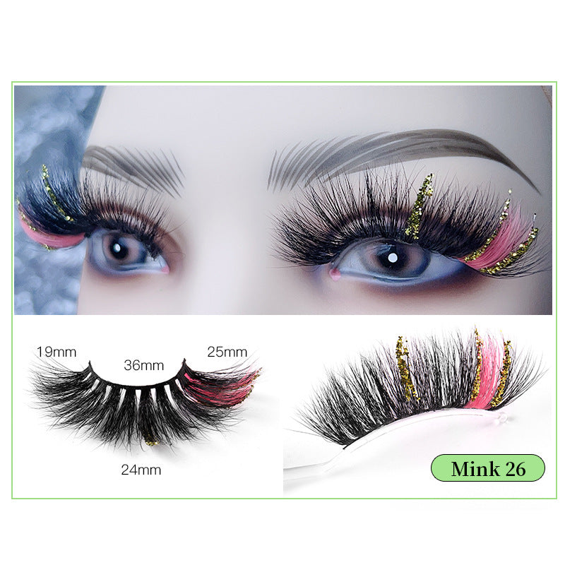 Bright Pink Mink Hair 25mm Faux Eyelashes with Sequins